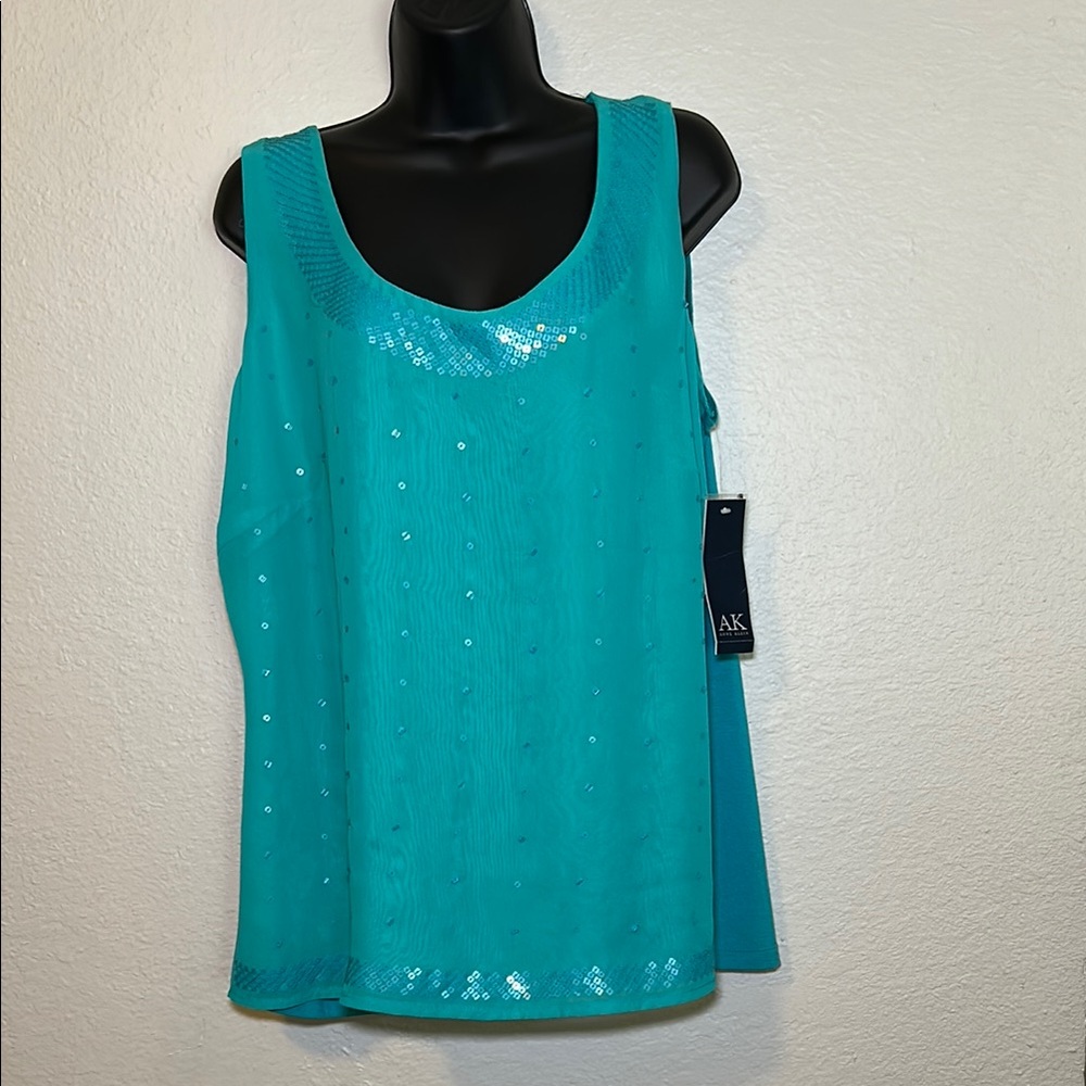 Anne Klein Turquoise Sequin Tank Top
